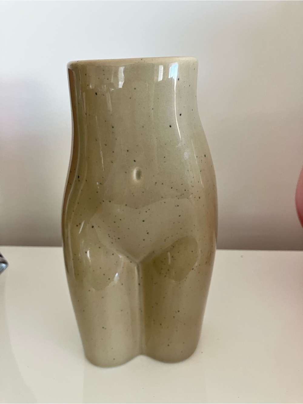 Ceramic Sculptural Female Torso Vase - Olive Speckled